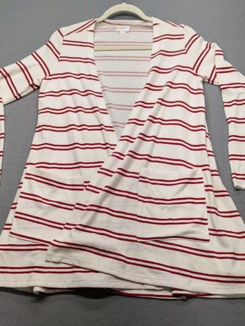Striped Cream and Red Open-Front Cardigan Sweater size s